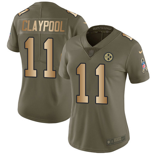 Pittsburgh Steelers #11 Chase Claypool Olive Gold Women Stitched NFL Limited 2017 Salute To Service Jersey